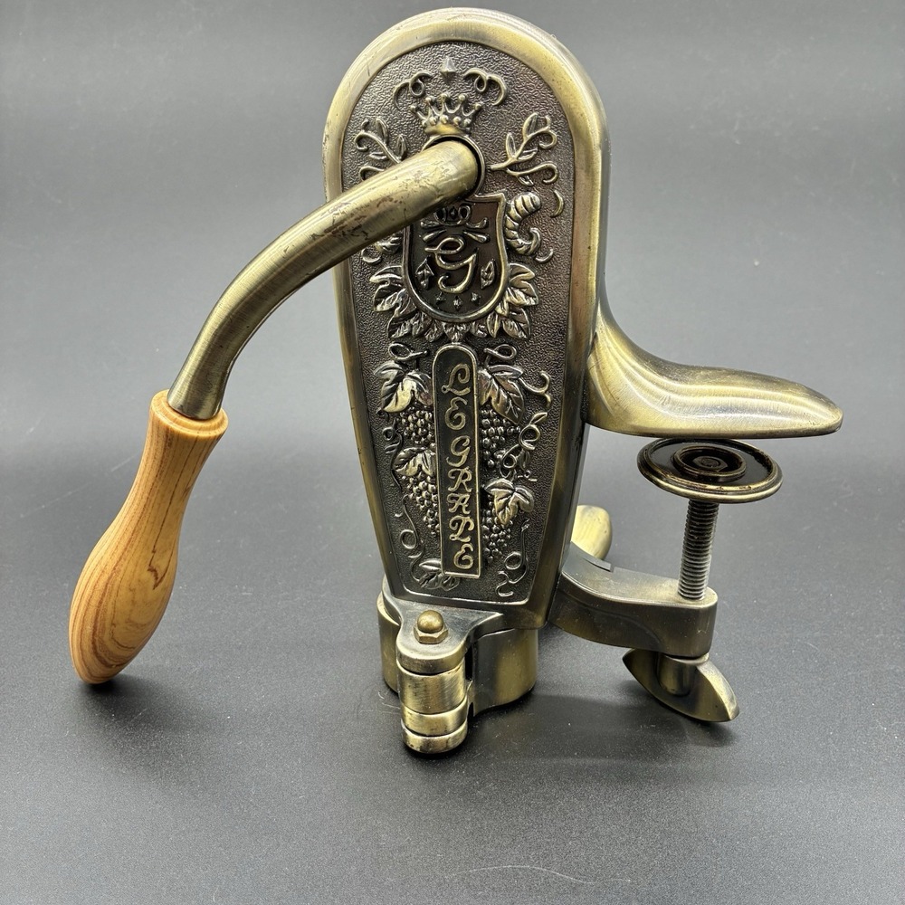 Legrale Vintage Style Brass Wine Bottle Opener Corkscrew Clamp Mount Wood Handle